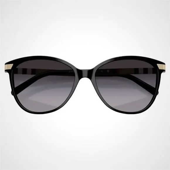 New Burberry Sunglasses Black Cat Eye Check Arms Gold Hardware Womens BURBERRY - Picture 7 of 10